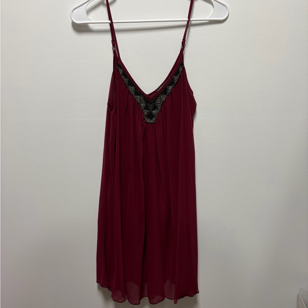Express Burgundy Mini Dress with Black/Geo Beading